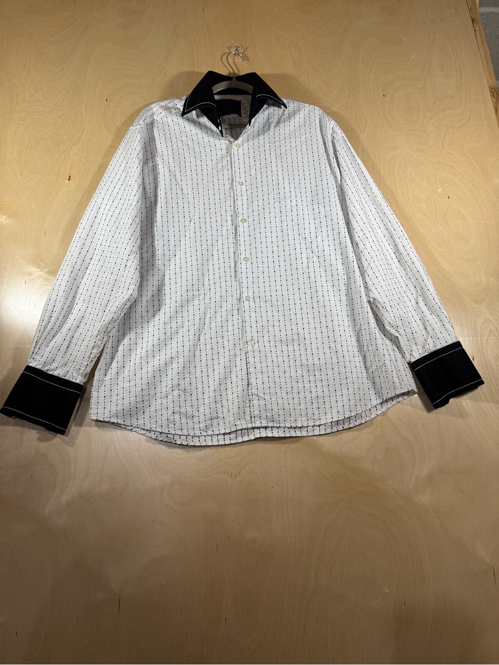 Men's White Dress Shirt with Black Contrast Collar & Cuffs